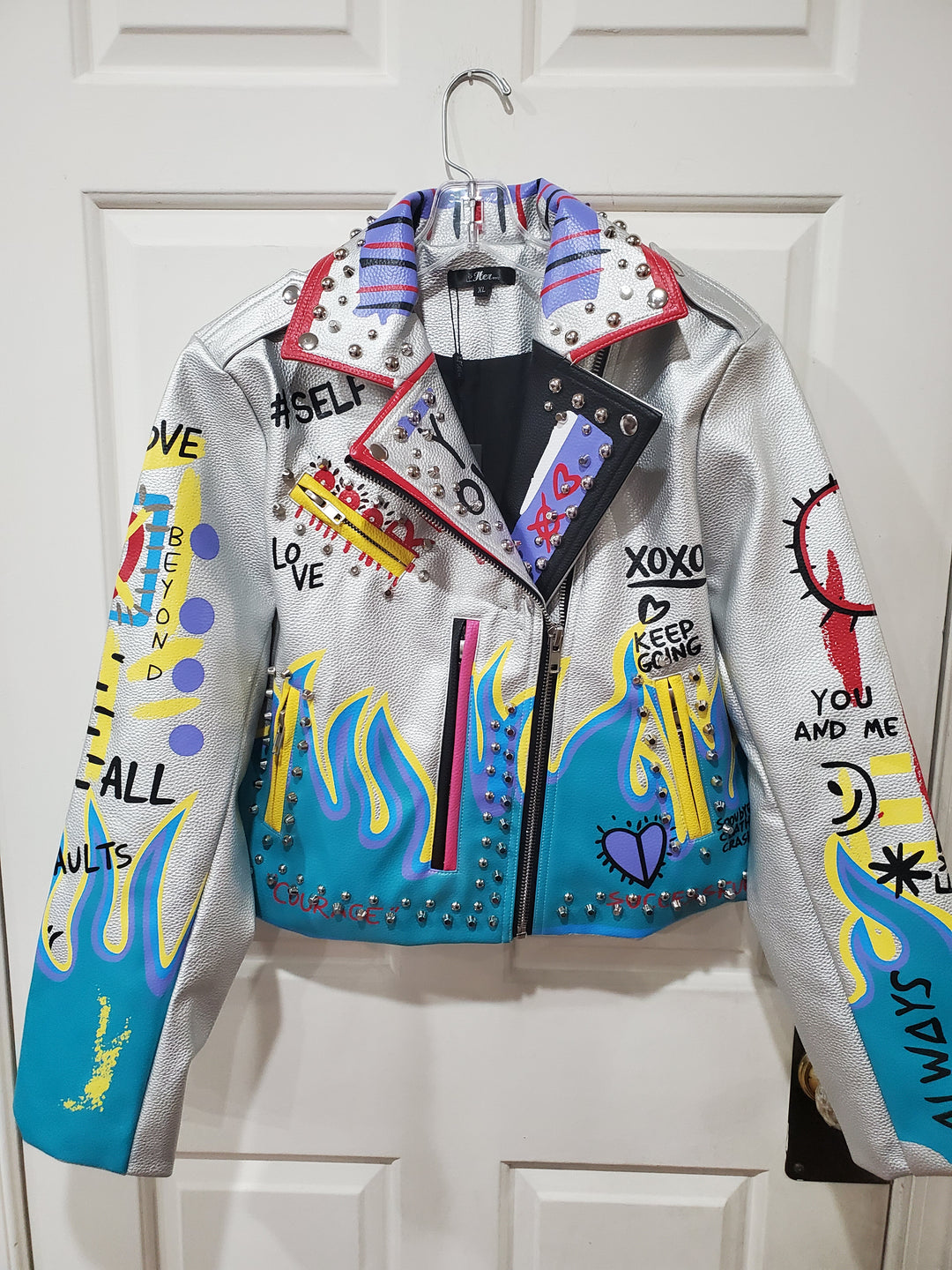 ジャケット・アウター Studs cross shaggy tops Silver Multi-Color 