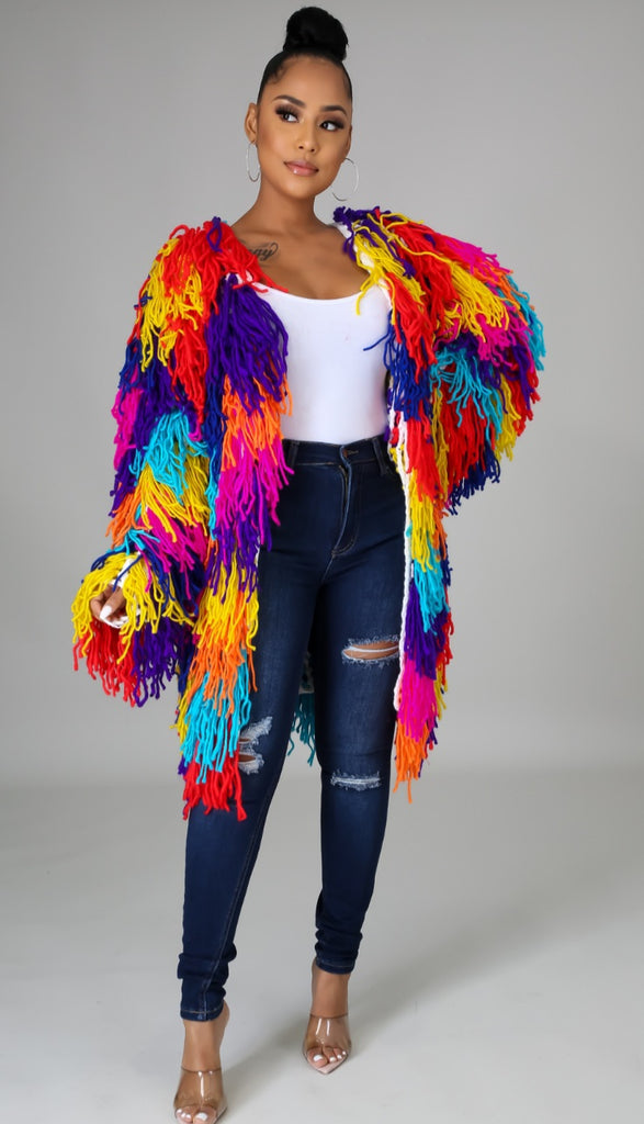 Multicolor top fringe sweater