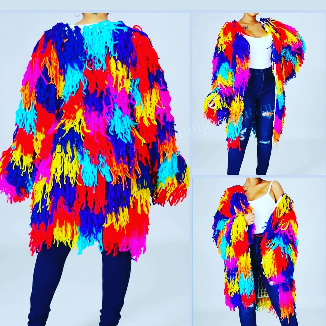 Multi Color Curley Fringe Sweater Jacket